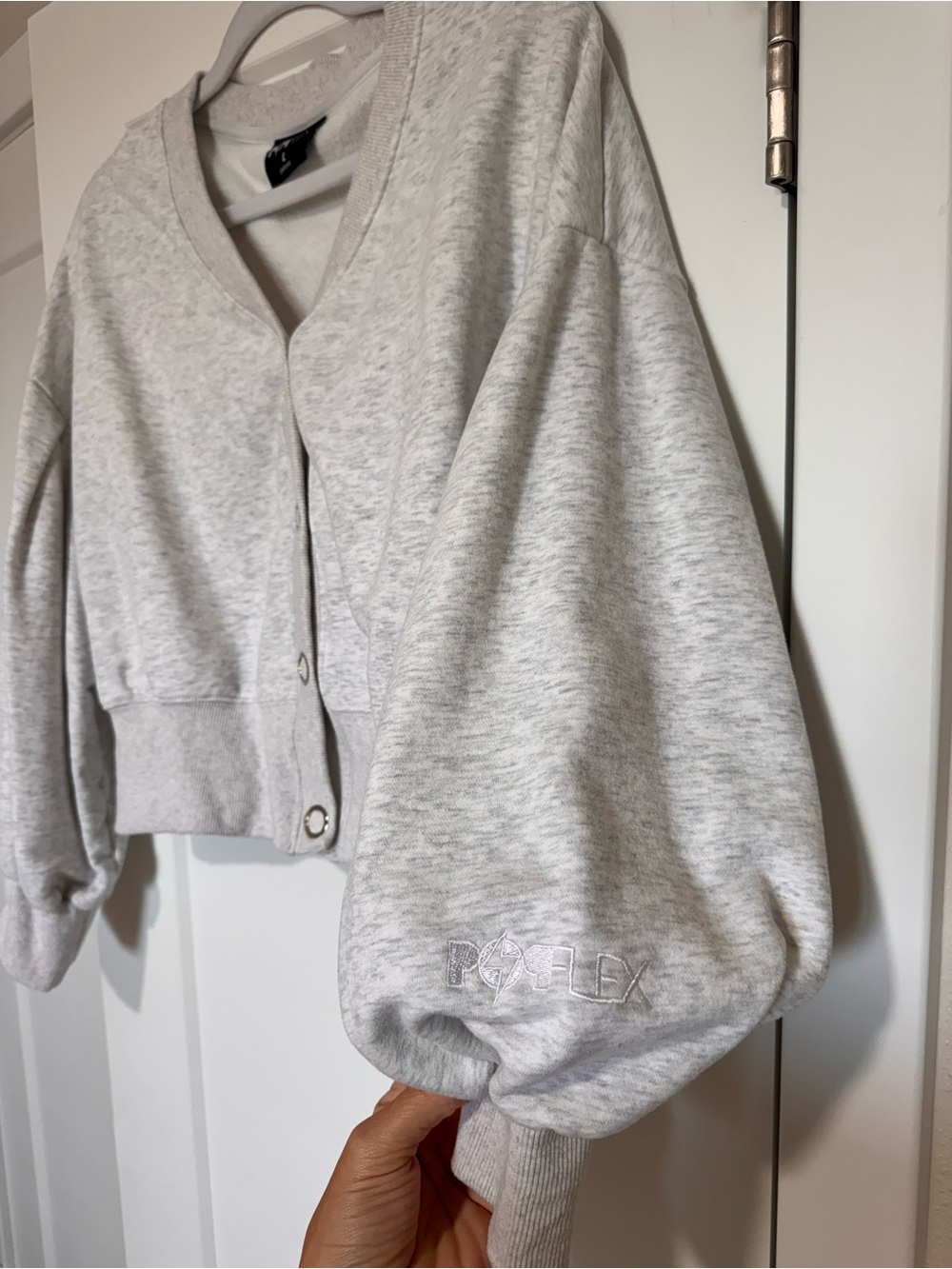 Popflex Belle Cropped Cardigan in Light Grey - Picture 3 of 5